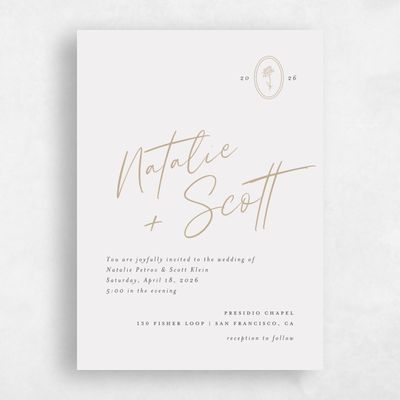 Tan, Beige Wedding Invitation - Gemma Script