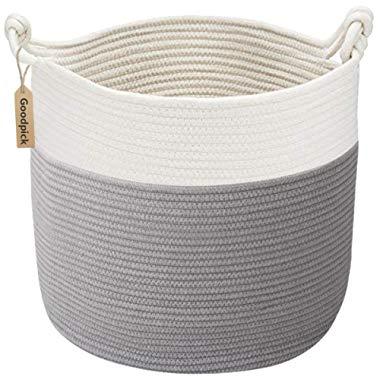 Awekris Large Storage Basket Bin Set [3-Pack] Grey/Tan (Light Blue)