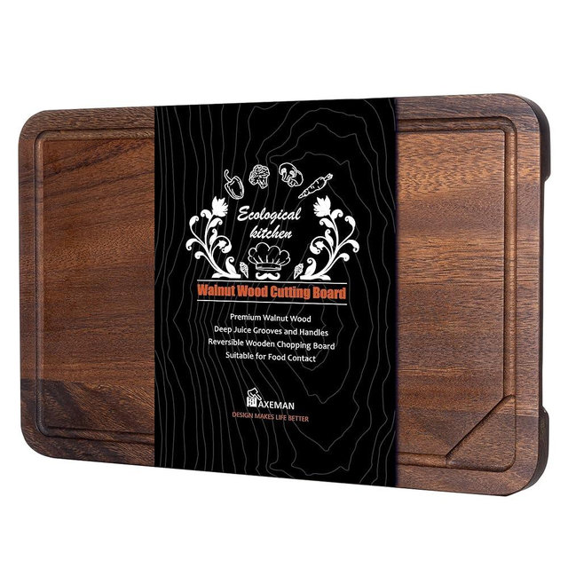 Axeman Walnut Wood Cutting Board with Juice Groove for Kitchen Countertop, Thick American Black-Walnut Wooden Chopping Board Charcuterie Board Butcher Block for Meat Vegetables, 16x10 inch