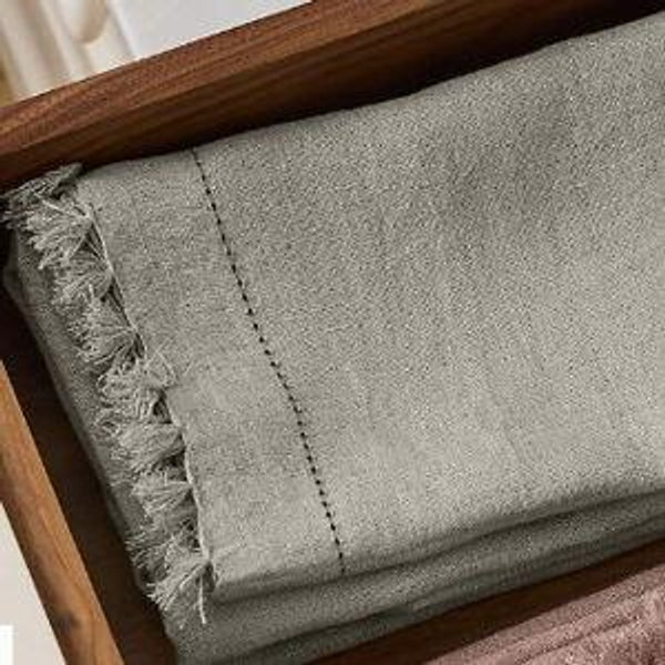 Linen Eyelet Fringe Napkin Sage Green