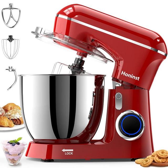 Honinst Stand Mixer, 6.5QT 10-Speed 660W Tilt-Head Electric Stand Mixer, 3-In-1 Kitchen Mixer with Bowl, Dough Hook, Whisk and Beater, Food Mixer for Baking, Cake and Most Home Cooks, Red