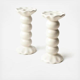 Signature Medium Knobbed Candle Holder with Ruffle, Set of 2