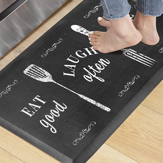 KOKHUB Farmhouse Kitchen Mat,1/2 Inch Thick Cushioned Anti Fatigue Waterproof Kitchen Rugs,Comfort Standing Desk Mat, Kitchen Floor Mat Non-Skid & Washable for Home, Office, Sink,17.3"x28"-Black