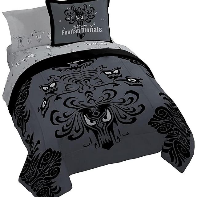 Jay Franco Disney Haunted Mansion Happy Haunts Damask 7 Piece Queen Bed Set - Includes Reversible Comforter & Sheet Set - Super Soft Fade Resistant Microfiber - (Official Disney Product)