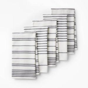 5pc Kitchen Towels Gray - Figmint™: Cotton Terry, Stripe Pattern, Machine Washable, OEKO-TEX Certified, 28"x18"