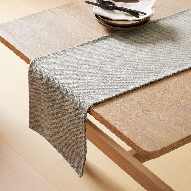Textured Canvas Table Linens, Runner, Platinum, Cotton Canvas, 14X90