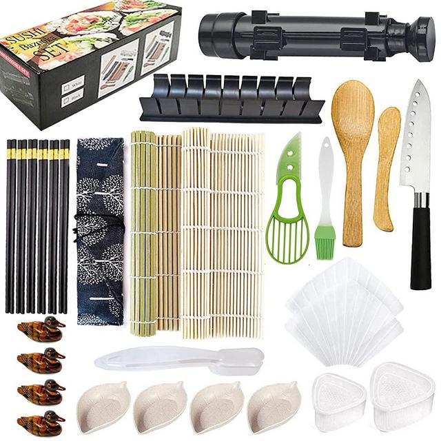 Niantime Complete Sushi Making Kit for Beginner, 30 in 1 Sushi Makers Kit Sushi Mold, with Chef’s Knife, Bamboo Sushi Rolling Mats, Sushi Bazooka Roller, Sushi Rice Mold, Temaki Sushi Mats & More