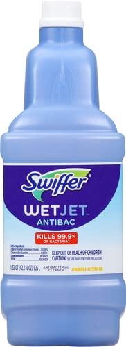 Swiffer WetJet Antibacterial Solution Refill for Floor Mopping and Cleaning, All Purpose Multi Surface Floor Cleaning Solution, Fresh Citrus Scent, 1.25 Liters
