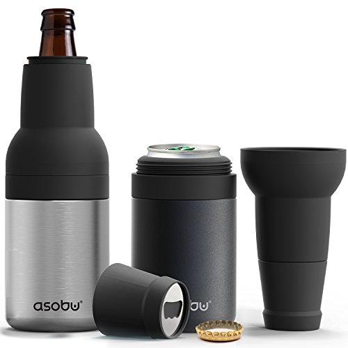 Asobu Frosty Beer 2 Go Vacuum Insulated Double Walled Stainless Steel Beer Bottle and Can Cooler with Beer Opener Eco Friendly and Bpa Free (Silver)
