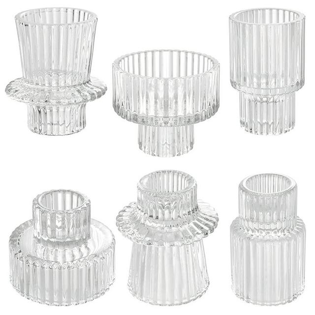 IYOUYA Clear Glass Candle Holders 6PCS for Pillar Candles, Taper Candles, Tealight Candles,Candlestick Holders for Wedding, Festival, Dinning&Party