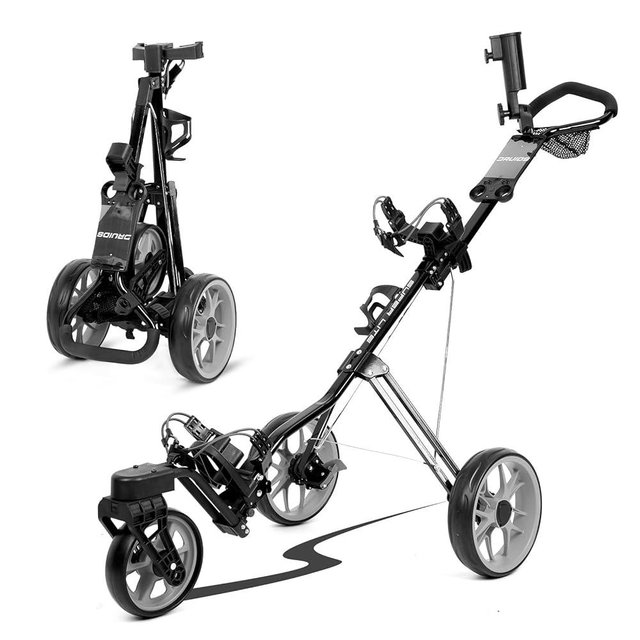 DRUIDS Golf 360 Push Cart : Light Weight Swivel Golf Cart with Umbrella Cup Holder,3 Wheel Walking Golf Cart with Brake, Fold up Golf Caddy, Portable Golf Rolling Cart