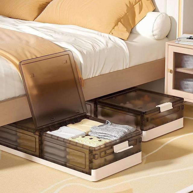Under Bed Storage Containers, Stackable Under Bed Rolling Storage Plastic Containers, 11.5Gal Storage Bins with Wheels, Multi-purpose Storage Bins with Lids for Clothes, Shoes, And Duvets (2 Pack(W15.75×L31.5×H6.89"), transparent)