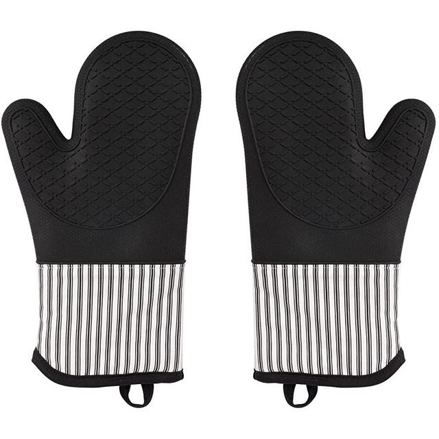 Pantry Silicone Oven Mitts 13-Inch - Heat Resistant to 480 F - Set of 2 Metro Stripe Black