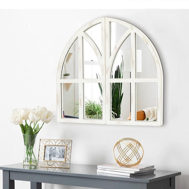 FLORA Farmhouse Mirror, Arch Window Wall Mirror for Kitchen Bedroom Living Room Wall Decor, Set of 2