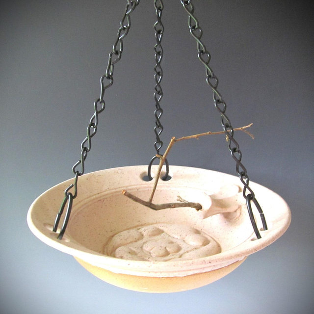 Ceramic Pottery Wheel-thrown Handmade Stoneware Hanging Small Bird Bath One of a Kind for the Garden