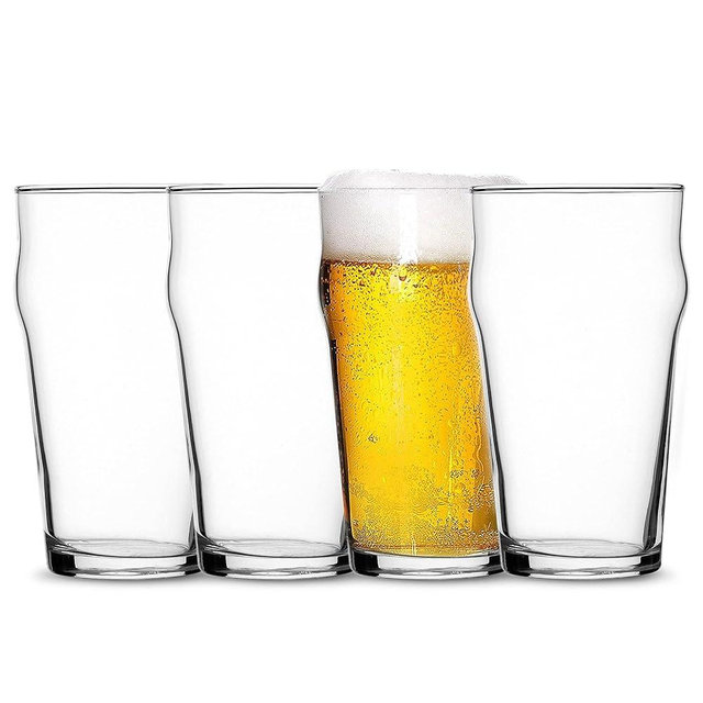 Bormioli Rocco Nonix Set Of 4 19.75 Oz Beer Glasses, Made For Easy Drinking And Stacking, With A Classic Pint Glass Design, Made In Spain.