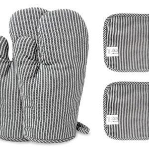 4Pcs Oven Mitts and Pot Holders, Heat Resistant Oven Mitts Set with Pothholder,Heat Resistant Microwave Gloves Safe for Baking,Cooking, BBQ