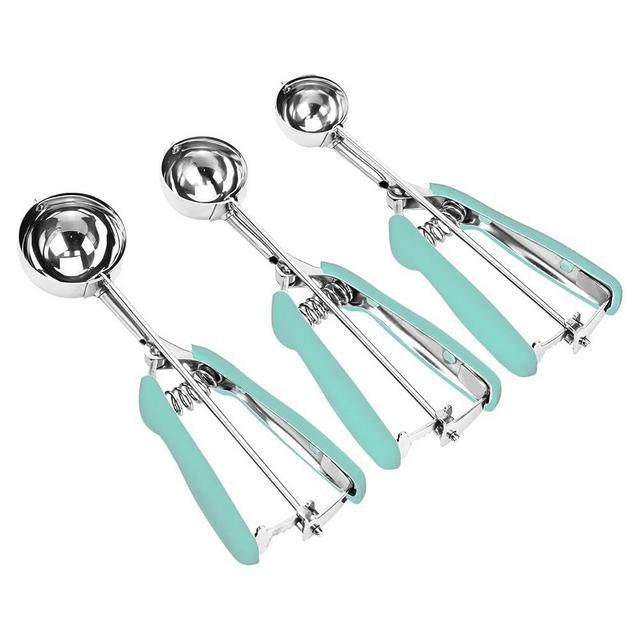 Cookie Scoop Set, 3Pcs Ice Cream Scoop, Cookie Scoops for Baking Set of 3, 18/8 Stainless Steel Cookie Scooper for Baking, Ice Cream Scooper with Trigger Release, Mint Soft Grip Cookie Dough Scoop