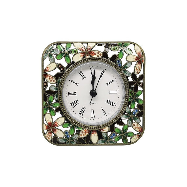 Pewery Decorative Mini Table Clock, Vintage Metal Silent Analog Clock Quartz Battery Operated Table Top Clock for Living Room Decor Shelf
