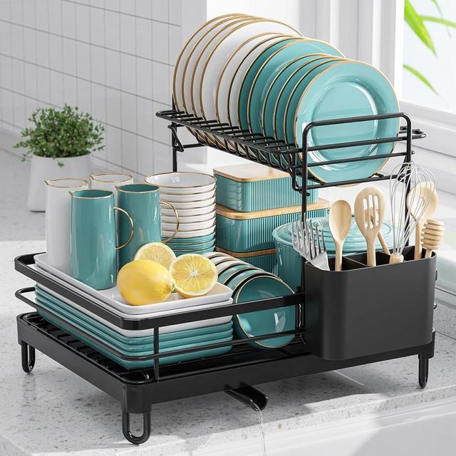 Sakugi Dish Drying Rack - X-Large Stainless Steel Dish Rack for Kitchen Counter, Kitchen Organizers and Storage for Dishes, Bowls, Cutlery, Black
