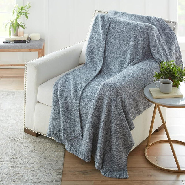 Crafted by Catherine Heathered Cozy Knit Throw Blanket 60" x 70" Inches, Soft Comfy Decorative Throw for Couch Bed Sofa Travel, Flint Stone Heathered
