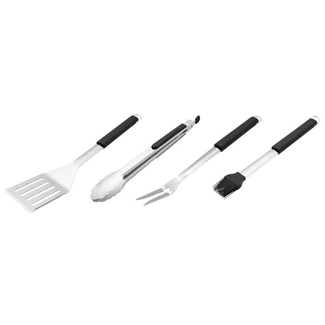 Henckels BBQ Grill Tool Set, 4-Piece Stainless Steel Barbecue Accessories with Spatula, Tongs, Fork & Basting Brush, Heavy Duty Outdoor Grilling Kit for Camping, Tailgate & Backyard Cooking