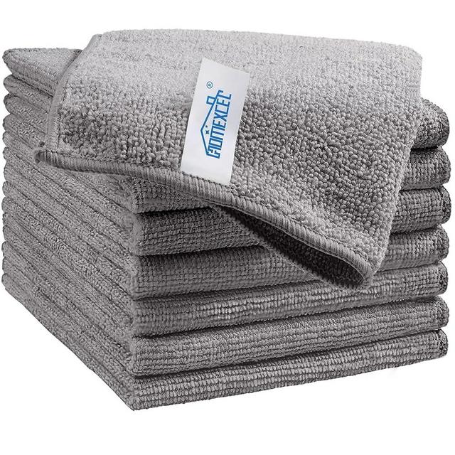 HOMEXCEL Grey Microfiber Cleaning Cloth, 8 Pack Cleaning Towels for Kitchen, Lint Free, Scratch-Free, Highly Absorbent, and Reusable Cleaning Rags for House, Window and Glass, Cars, 11.5 X11.5 inch