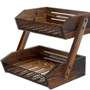 Dorhors Fruit Basket for Kitchen,Fruit Bowl,Kitchen Counter Organizer,Wooden Vegetable Holder for Countertop,Bread Storage Basket Stand(2 Tier)