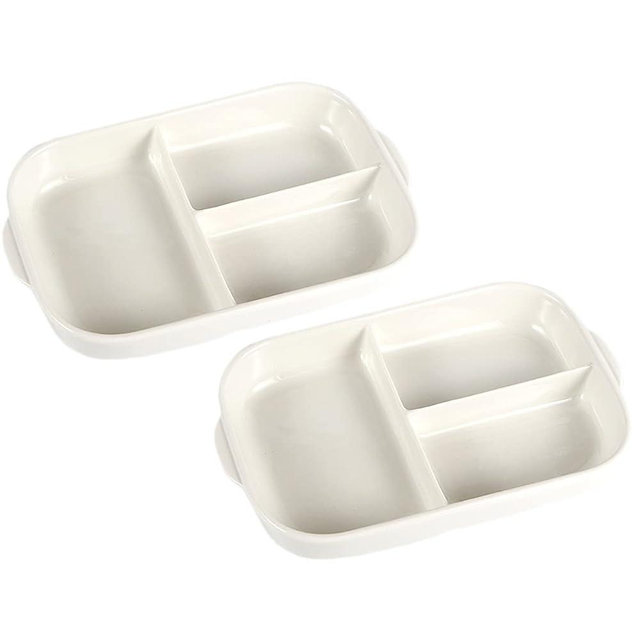 Sizikato 2pcs Rectangular Ceramic Divided Dinner Luncheon Fruit Salad Plate. 9 Inches