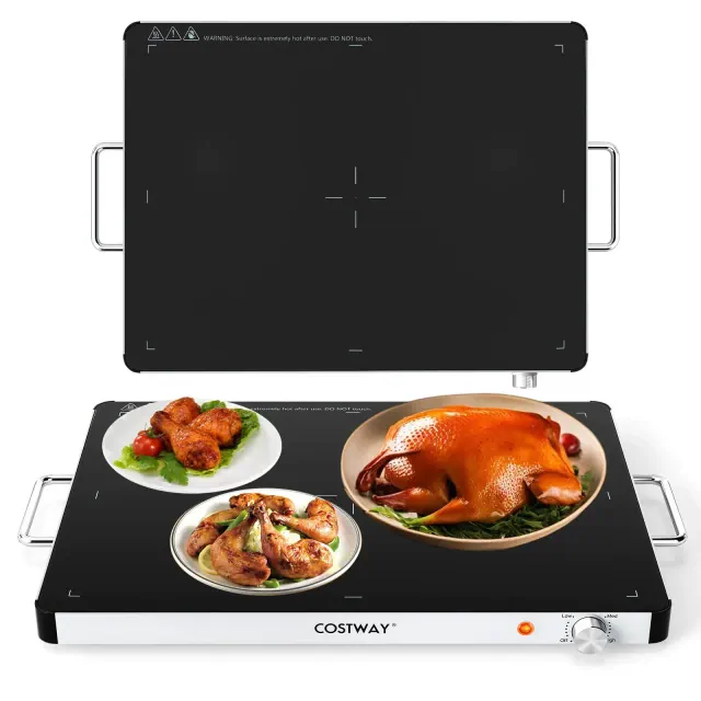 Costway 1 PCS Electric Warming Tray Tempered Glass Food Warmer 300W with Adjustable Temperature