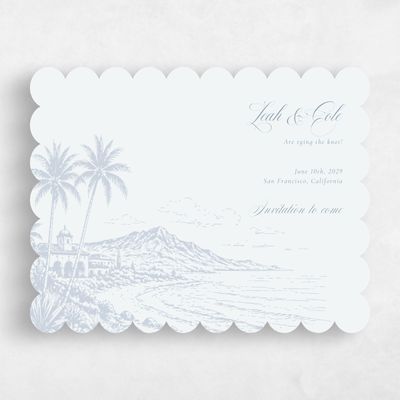 Blue Scalloped Wedding Save the Date - Océan Landscape