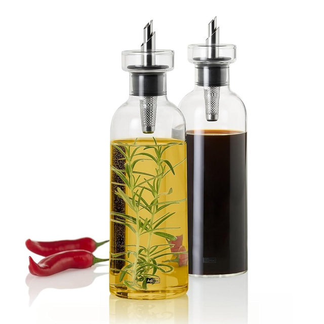 AdHoc AromaPour - Oil & Vinegar Dispenser - No-Drip Liquid Dispenser for the Kitchen - Airtight Dispenser with Stainless Steel Filter - Offers Healthy & Fresh Flavor (2 Pack)