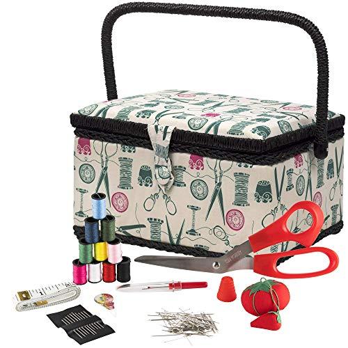 Singer 07271 Basket with Sewing Notions Kit & Removable Tray-Vintage Spools, Tan