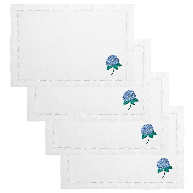 HCRAFT Embroidered Cotton Placemats, Cloth Placemats Set of 4 14"x20" Hydrangea Placemats Square Fabric, Dining Room, Placemats Cloth Machine Washable, Cotton Cloth Placemats, Great Present Ideas