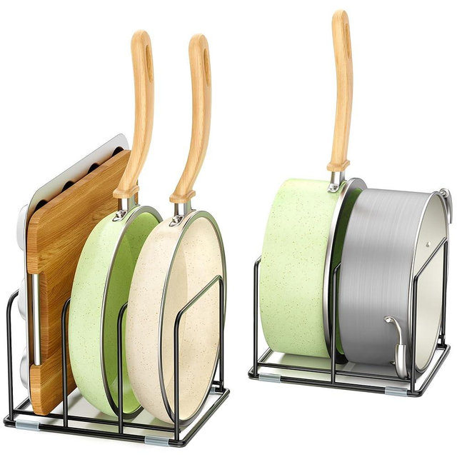 LAEMYFYRE Pan and Pot Organizer Rack, Cutting Board Organizer for Cookie Sheet,Frying Pan inside Cabinet,Baking Pan, Tray Organizer for Kitchen Storage - Total 5 Compartments(2 Pcs)