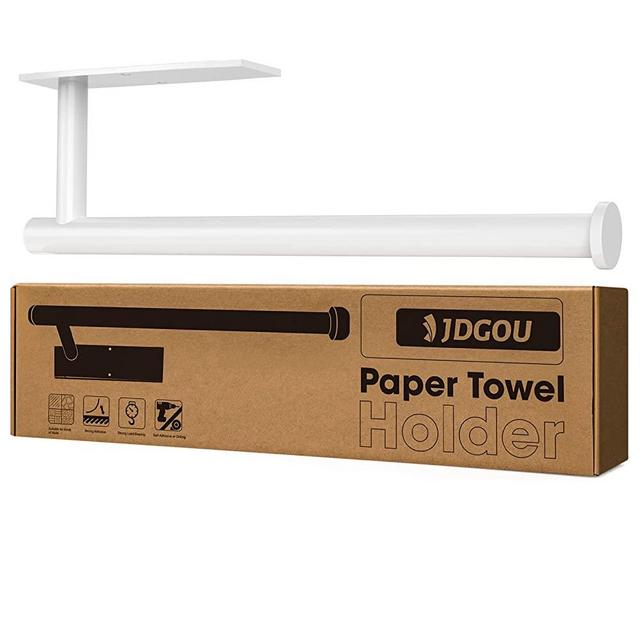 JDGOU Paper Towel Holder Self Adhesive or Drilling,Paper Towel Holder Under Cabinet,Paper Towel Holder Wall Mount Waterproof and Rustproof,Perfect Kitchen Organization for Kitchen,Bathroom,Sink White