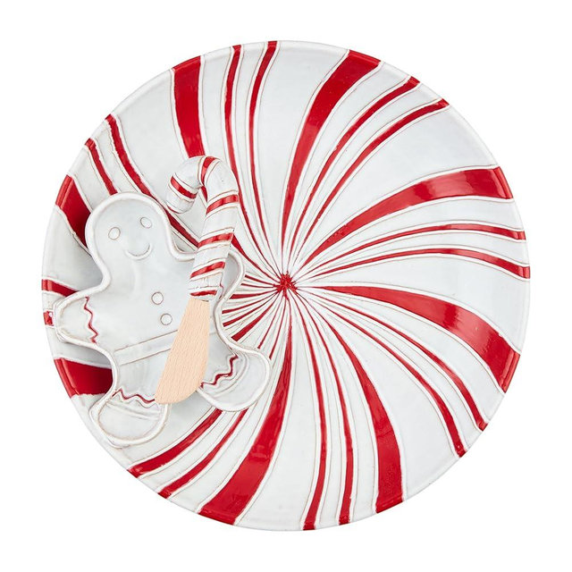 Mud Pie Peppermint Chip And Dip; server 1 3/4" x 11" dia | spreader 5 1/2"