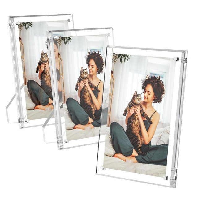 AITEE Acrylic Picture Frame 3pack, Clear Picture Frames with Magnets Freestanding Double Sided Magnetic Acrylic Lucite Frameless Transparent Square Frame Gift for Desktop Display (8 x 10)