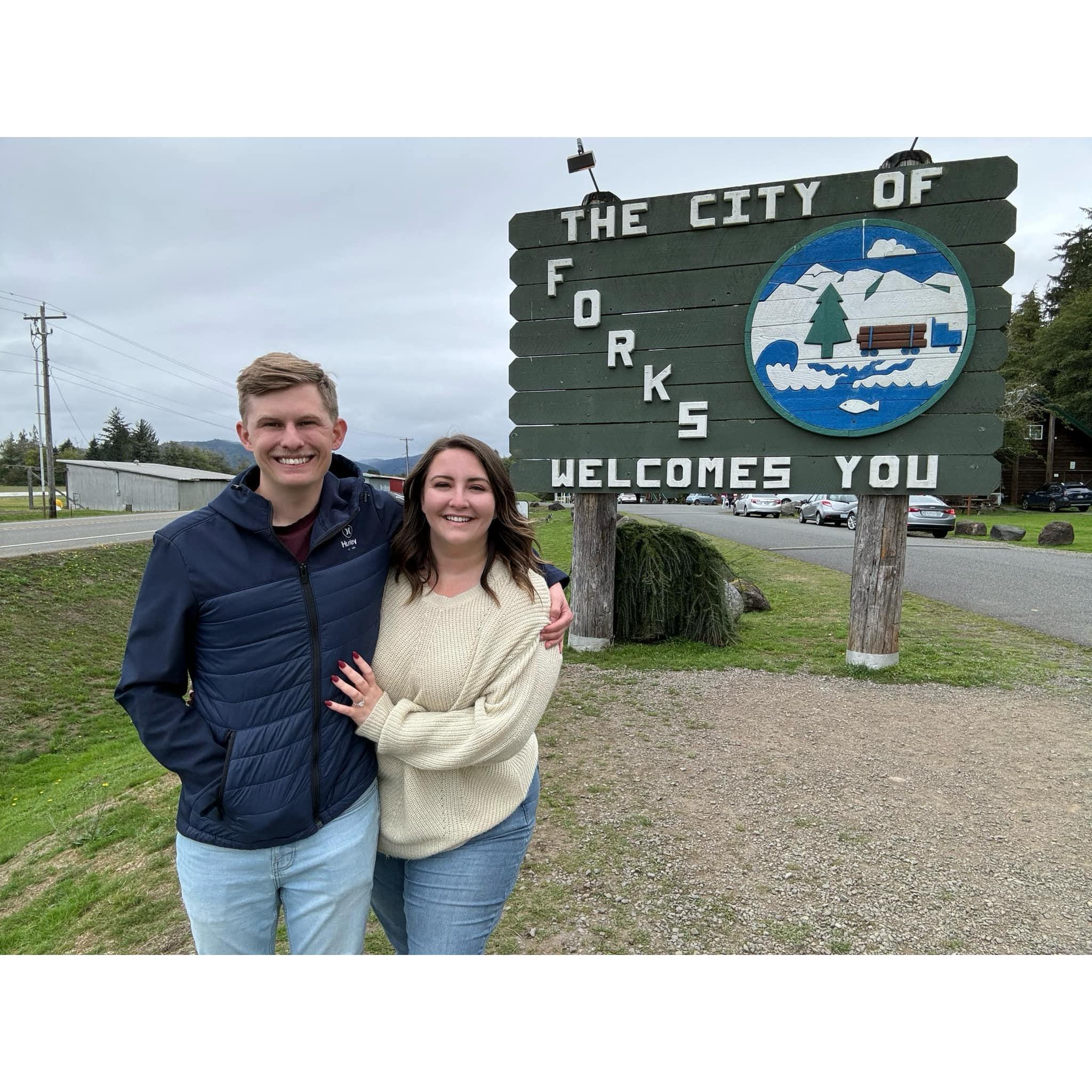 Just after we got engaged, Wyatt made a dream come true by taking me to Forks, WA—the perfect trip for this Twilight fan!