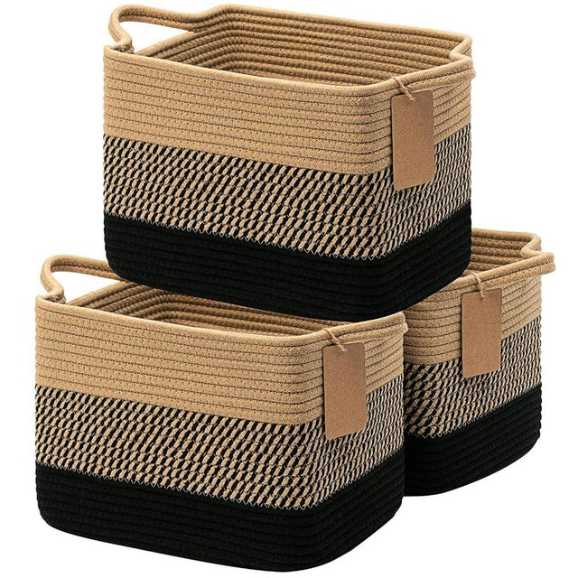Goodpick Storage Basket, Wicker Baskets for Storage, Small Laundry Basket for Toys, Books, Rectangular Baskets for Shelves, Living Room, Bathroom, Pack of 3, 13 x 10 x 9 Inches