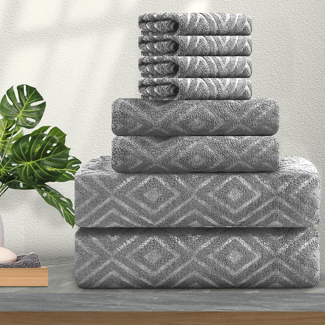 8 Pack Bath Towels Set Grey,2 Oversized Bath Towels(35"x70"), 2 Hand Towels,4 Washcloths Ultra Soft and Absorbent Chair Towels for Bathroom, Quick Dry Towel for Gym Hotel Camp Pool