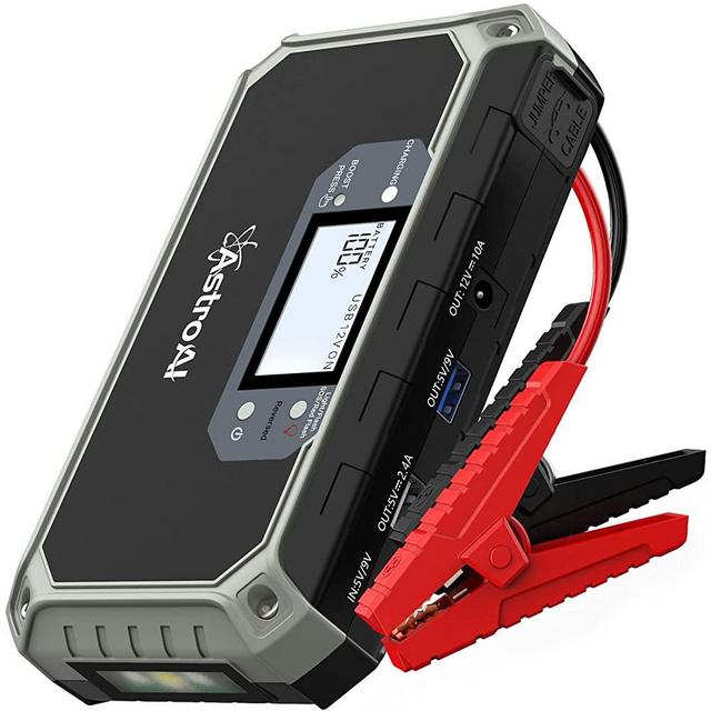 AstroAI Car Jump Starter, 2000A 12V 8-in-1 Battery Jump Starter, Up to 7.0L Gas & 3.0L Diesel Engines, 18000mAh Quick Charge 3.0 Power Bank, Informative LCD Screen with Cigarette adaptor, Jumper Cable