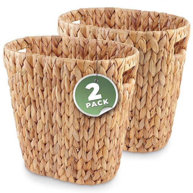 84ECO 2-Pack Oval Wicker Trash Cans – Rattan Trash Can - Wicker Waste Basket for Bathroom, Bedroom, Office - Decorative Waste Basket (Natural Hyacinth)