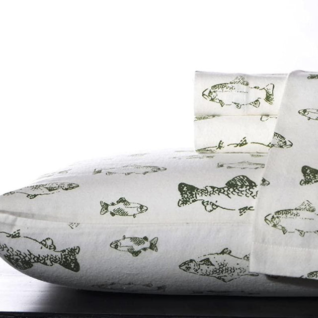 Eddie Bauer - Queen Sheets, Cotton Flannel Bedding Set, Brushed For Extra Softness, Cozy Home Decor (School of Fish, Queen)