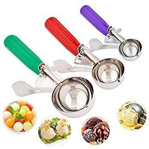 AUSHEN Ice Cream Scoop with Trigger Stainless Steel Multi-function for Ice Cream and Fruit 3pcs Set
