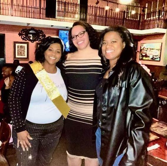 The Bride with Maid of Honors, Alexandria and Asha. They threw the best surprise engagement party!