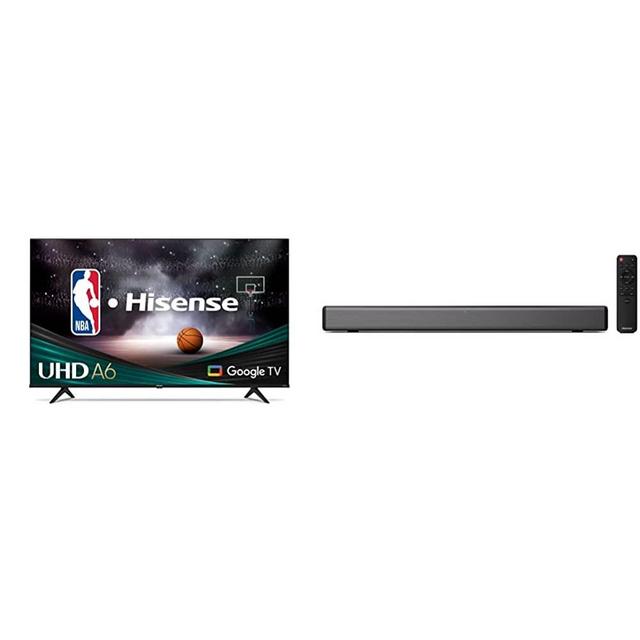 Hisense A6 Series 65-Inch Class 4K UHD Smart Google TV & HS214 2.1ch Sound Bar with Built-in Subwoofer, 108W, All-in-one Compact Design with Wireless Bluetooth