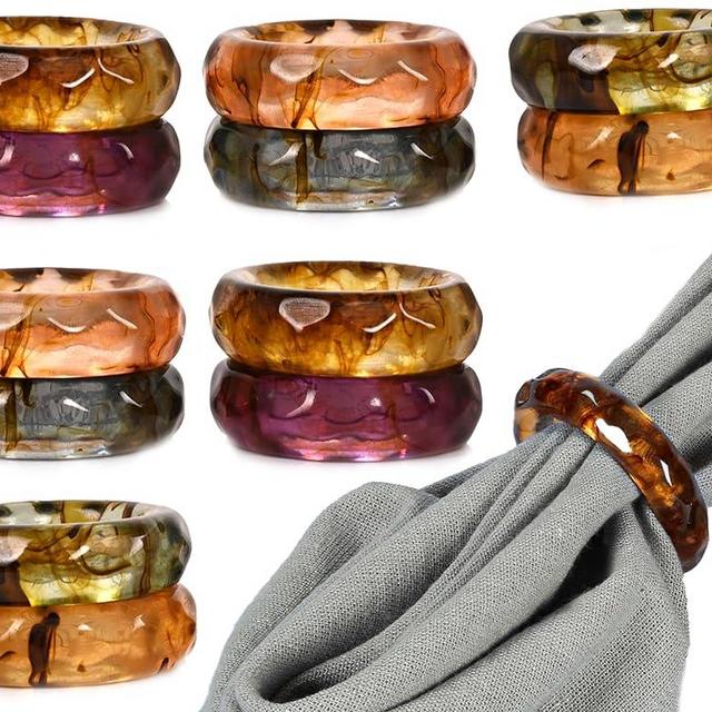 Napkin Rings Set of 12, Epoxy Napkin Holders, Serviette Rings Bulk for Party Decoration, Dinning Table, Everyday, Family Gatherings - A Great Tabletop Décor - Spring Color