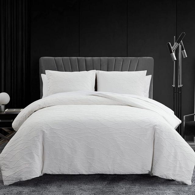 Vera Wang - Queen Duvet Cover Set, Luxury Bedding with Button Closure, Chic Room Essentials (Abstract Crinkle White, Queen)