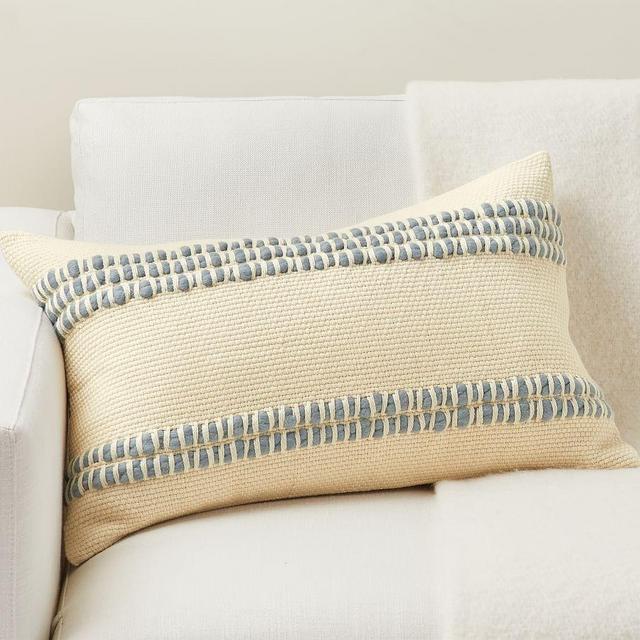 Reed Striped Lumbar Pillow Cover, 16" x 26", Chambray